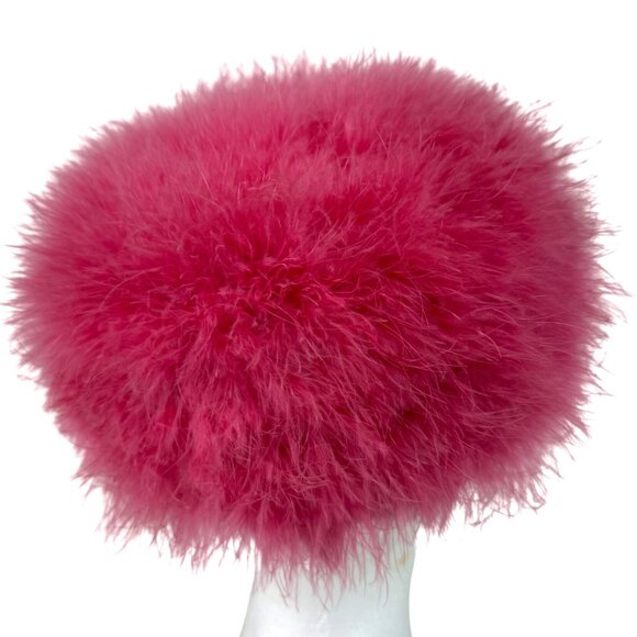 Pink Angora Beret Hat Satin Bow VTG Fuzzy Raspberry French Style 50s 60s Winter - Picture 4 of 11